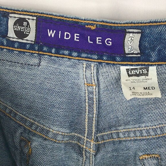 VTG Levis Silvertab Wide Leg Jeans Womens 14 Baggy Skate Y2K 90s Frayed Hem - Picture 7 of 7